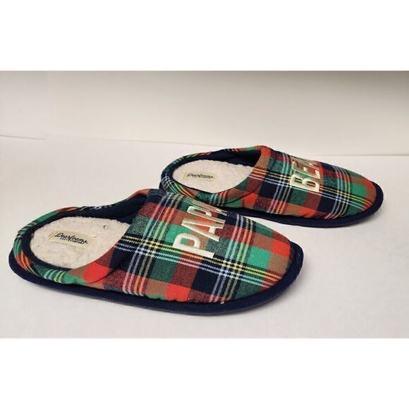 Dearfoams Papa Bear Comfort Slippers, Sizes Multicolor Green/Red US 9-10 - Picture 3 of 5